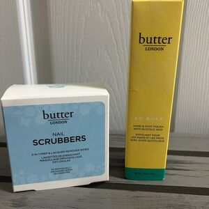 Butter London Nail Scrubbers and Hand & Foot Polish 1.48 oz.  Both new in box